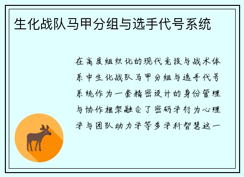 生化战队马甲分组与选手代号系统